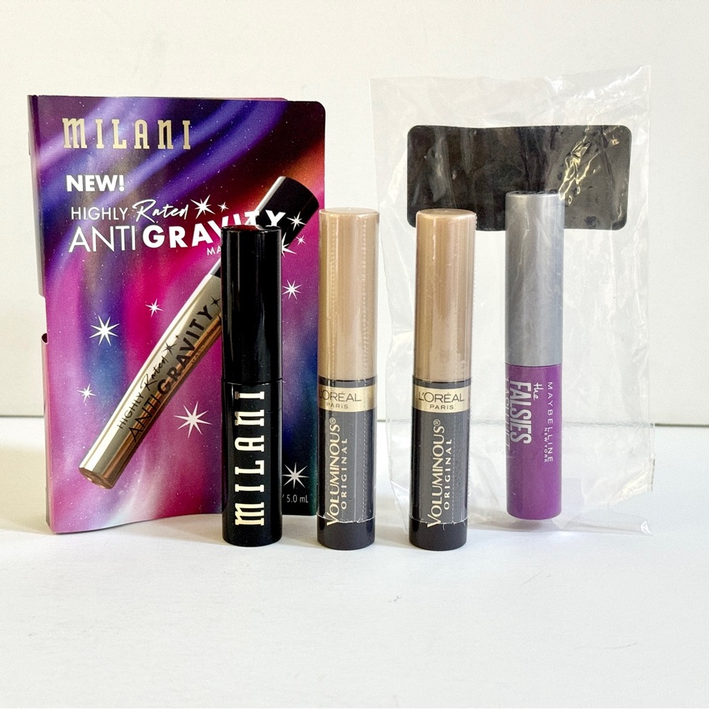 Lot 4 Mascara Milani L'Oreal Voluminous Maybelline Falsies Mini Travel Size Set